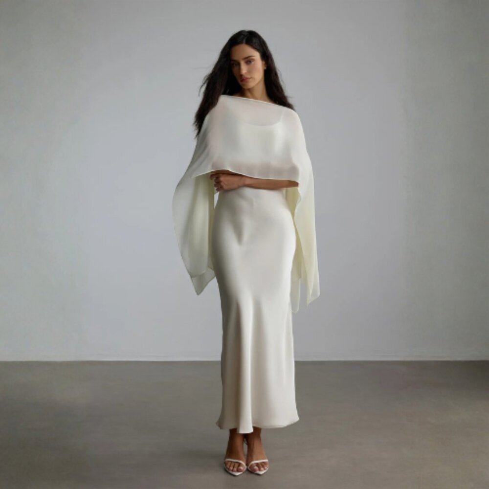 Elena Spaghetti Strap Maxi Dress With Cape Blouse